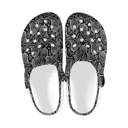 Paisley Black Design Print Unisex Clogs Shoes