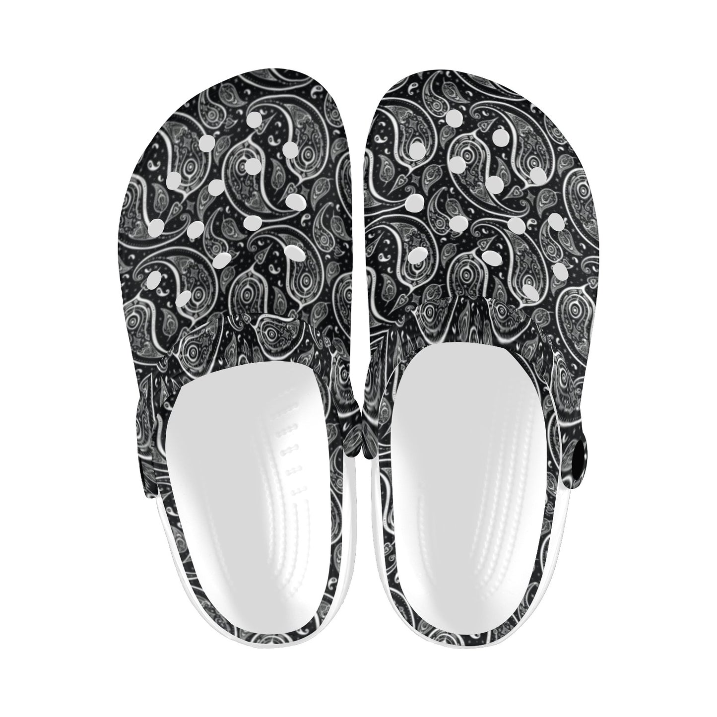 Paisley Black Design Print Unisex Clogs Shoes