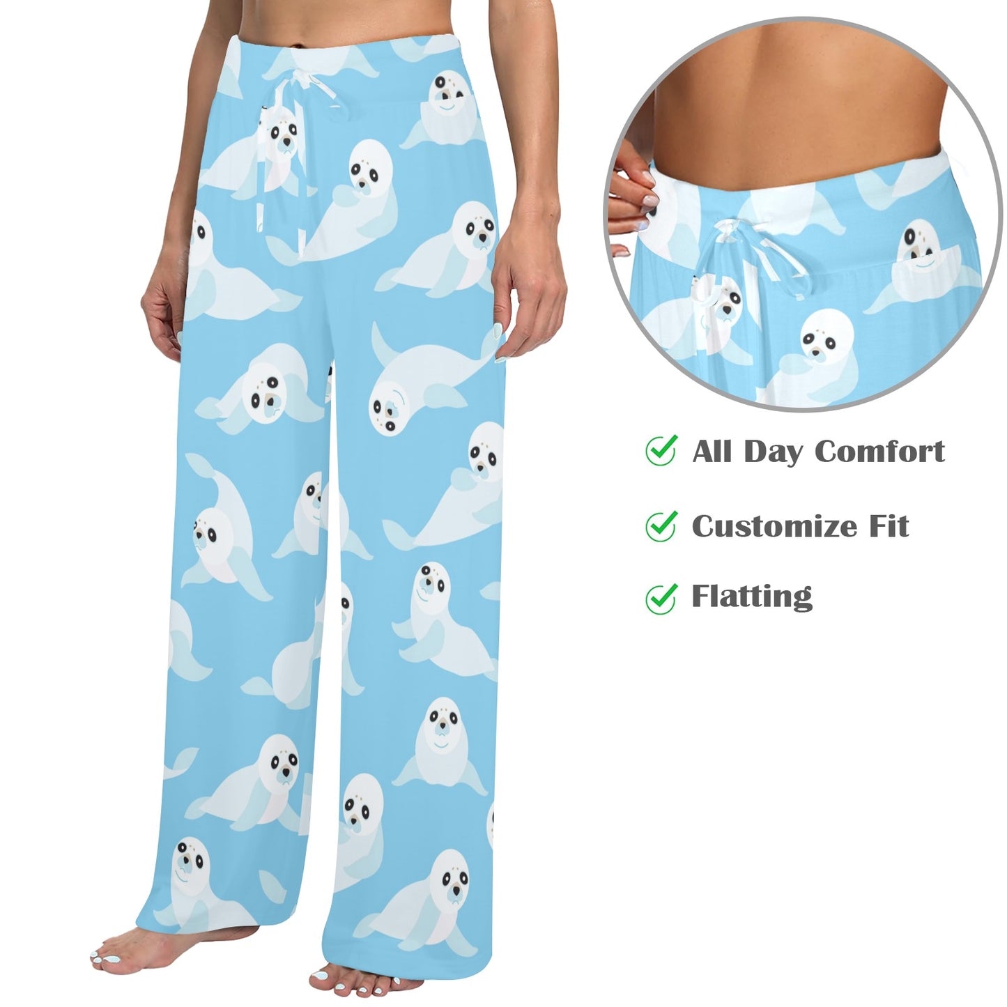 Sea Lion Cute Pattern Print Design 03 Women's Wide Leg Lounge Pants