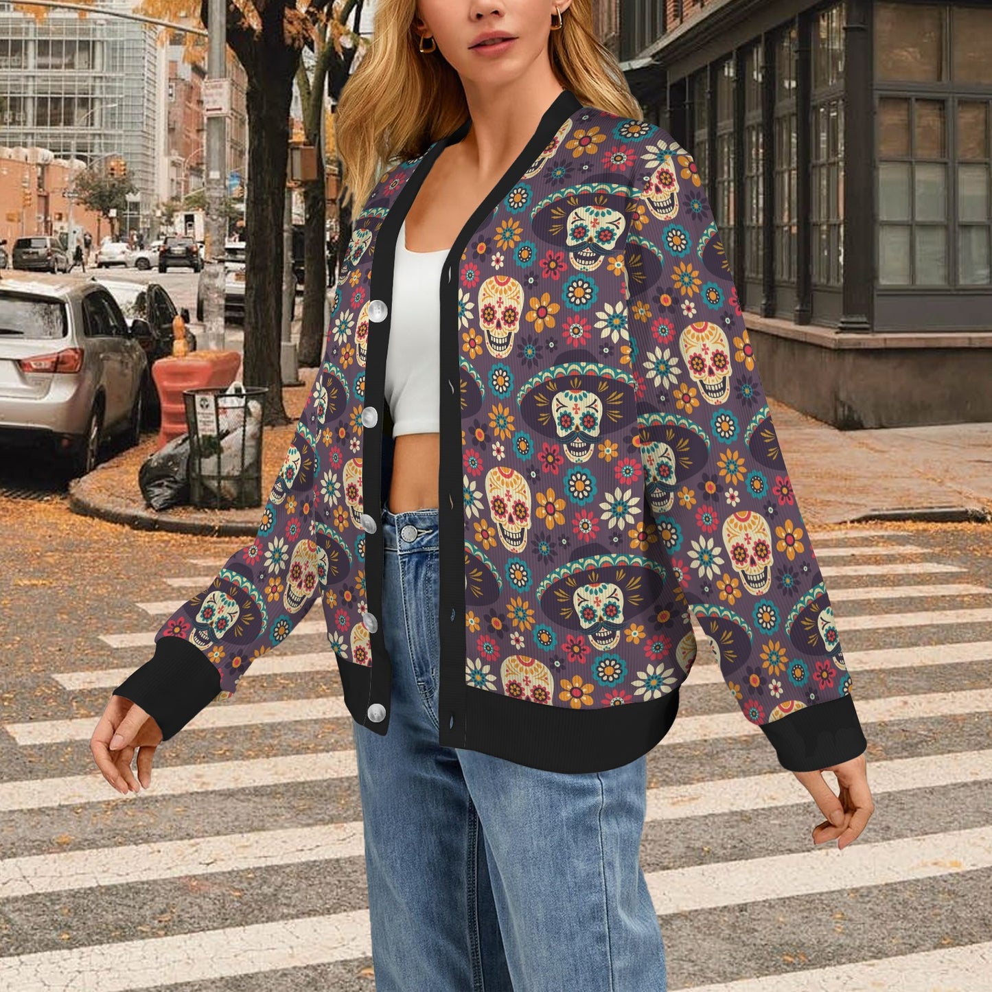 sugar skull Maxican Pattern Women's Cardigan