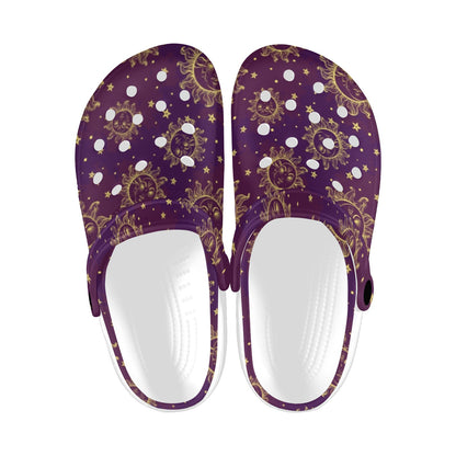 Sun Moon Star Design Themed Print Unisex Clogs Shoes