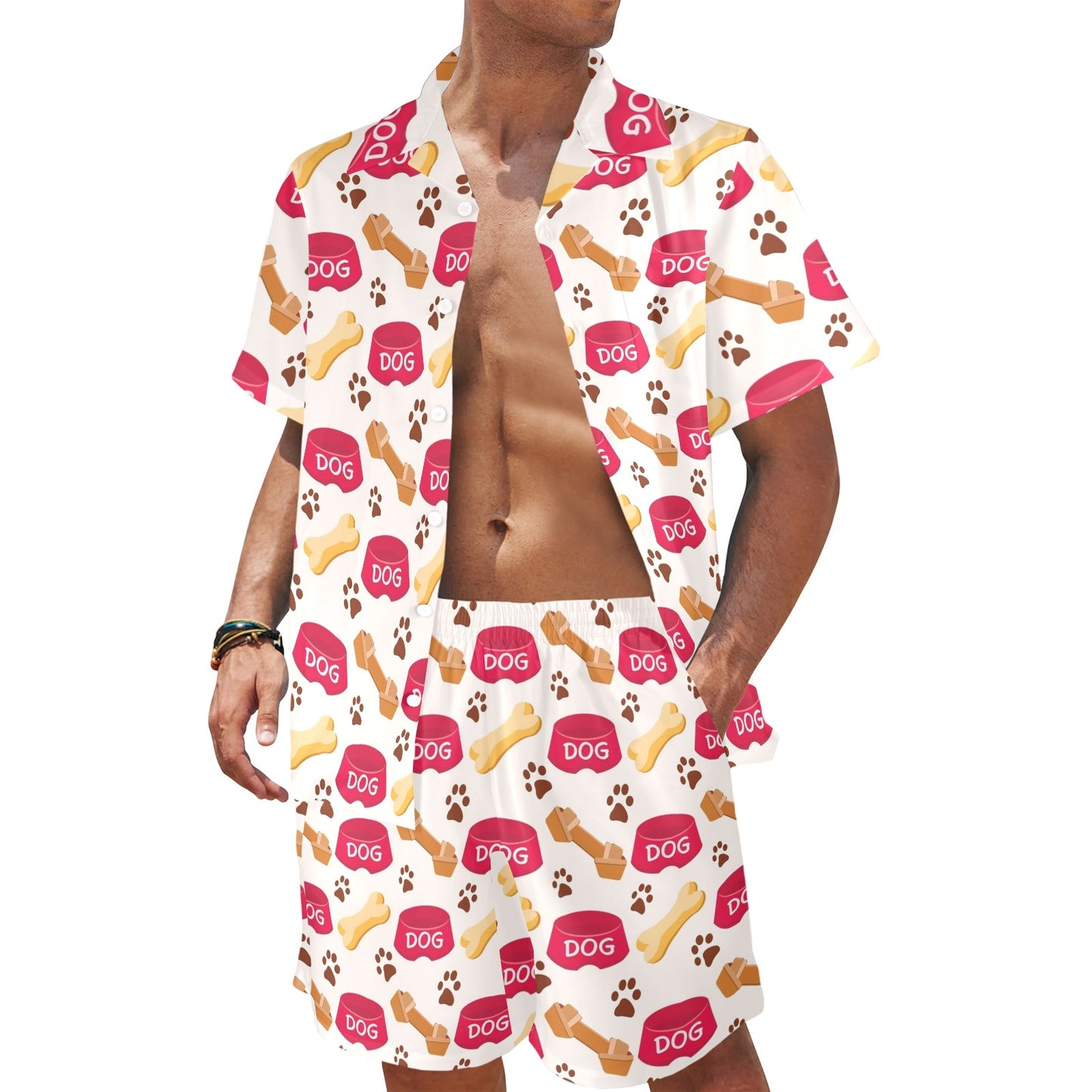Dog paw bone Design Print Pattern JJ0119 Men's Beach Shirt and Shorts Set