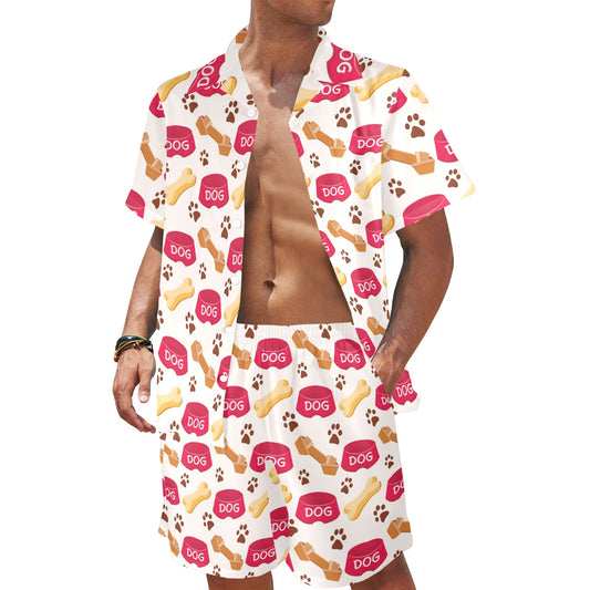 Dog paw bone Design Print Pattern JJ0119 Men's Beach Shirt and Shorts Set