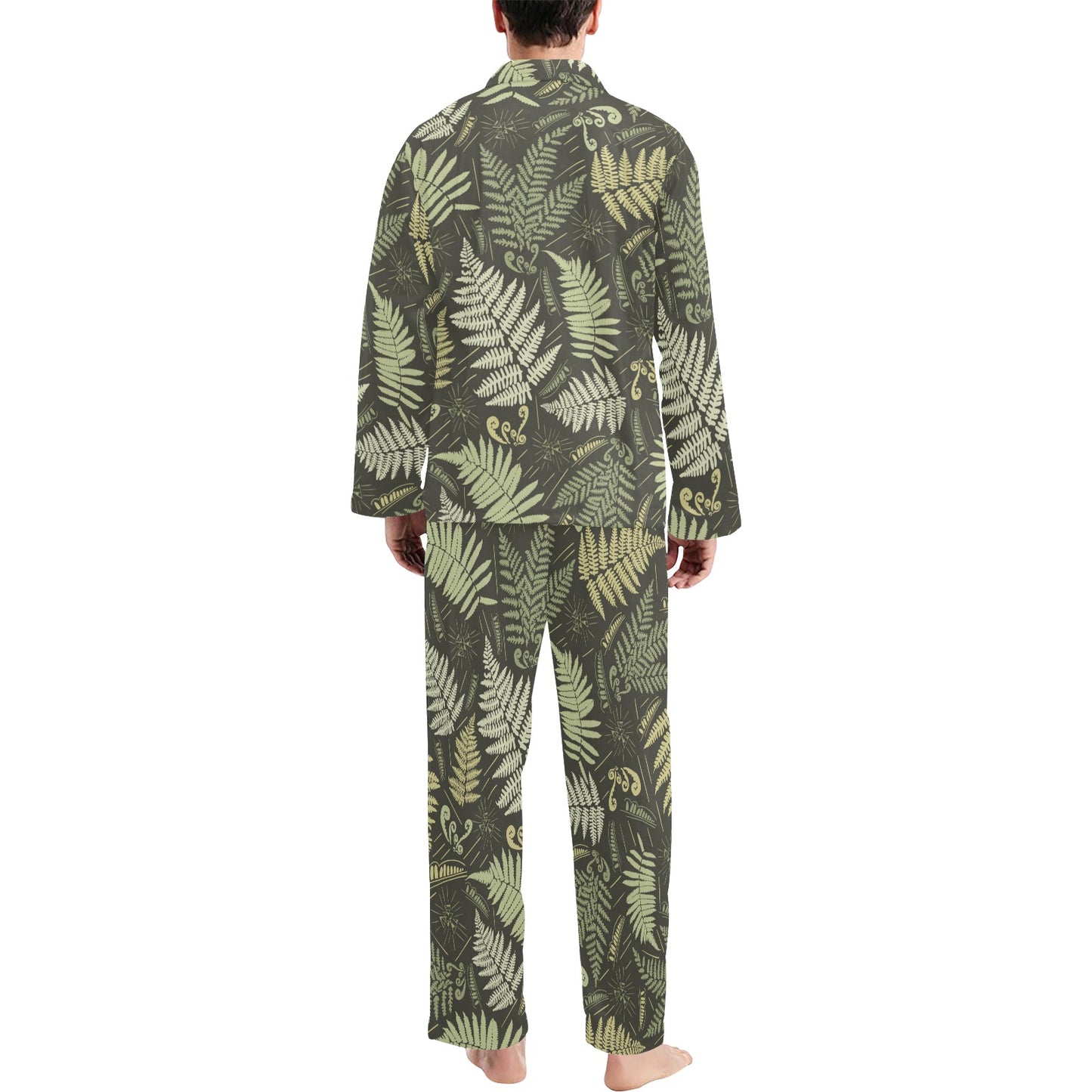 Fern Leave Green Print Pattern Men's Long Pajama Set