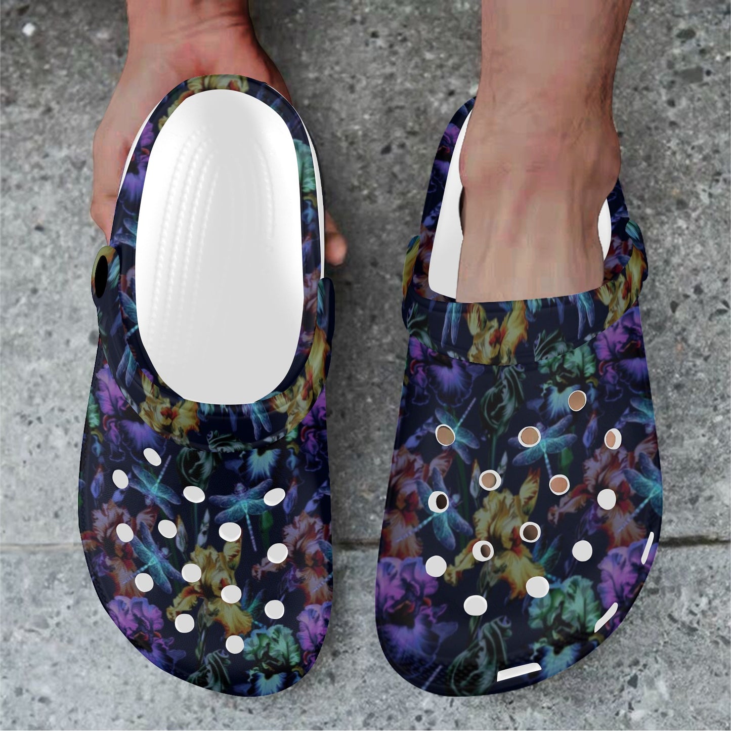 Dragonfly With Floral Print Pattern Unisex Clogs Shoes