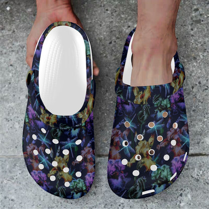 Dragonfly With Floral Print Pattern Unisex Clogs Shoes
