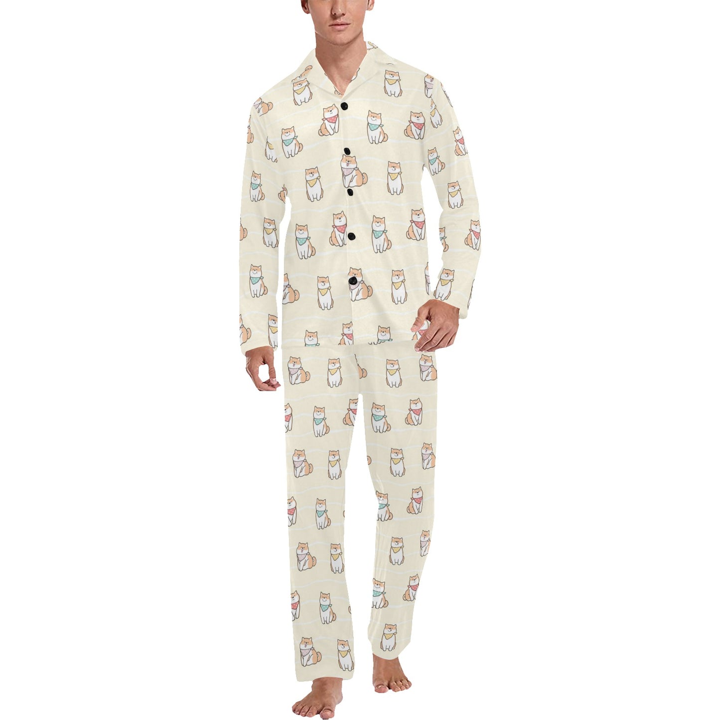 Shiba Inu Print Design LKS306 Men's Long Pajama Set