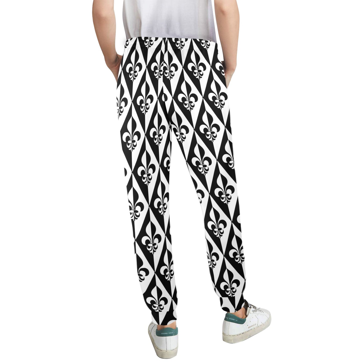 Fleur De Lis Black White Pattern Print Design 02 Women's Casual Track Pants