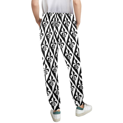 Fleur De Lis Black White Pattern Print Design 02 Women's Casual Track Pants