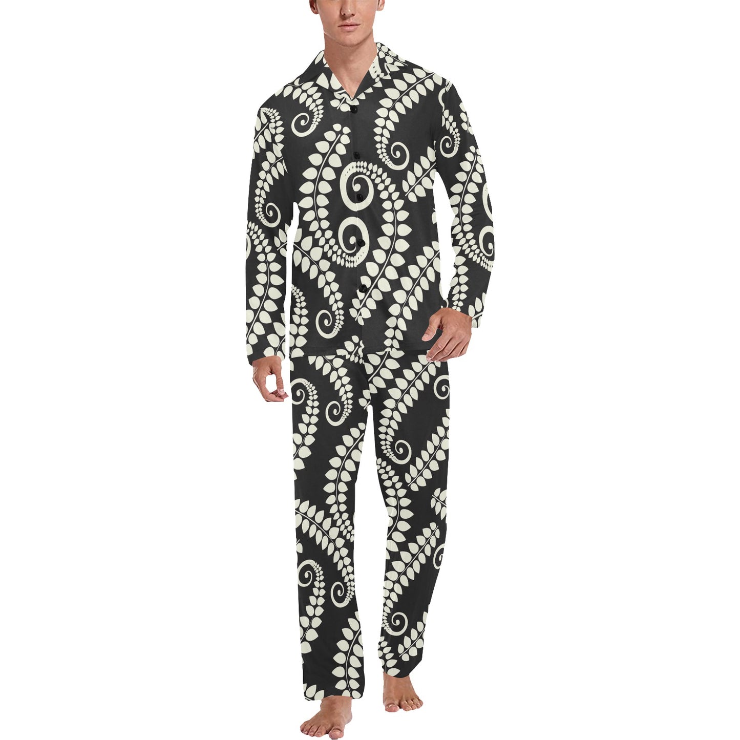 Fern Leave Print Pattern Men's Long Pajama Set