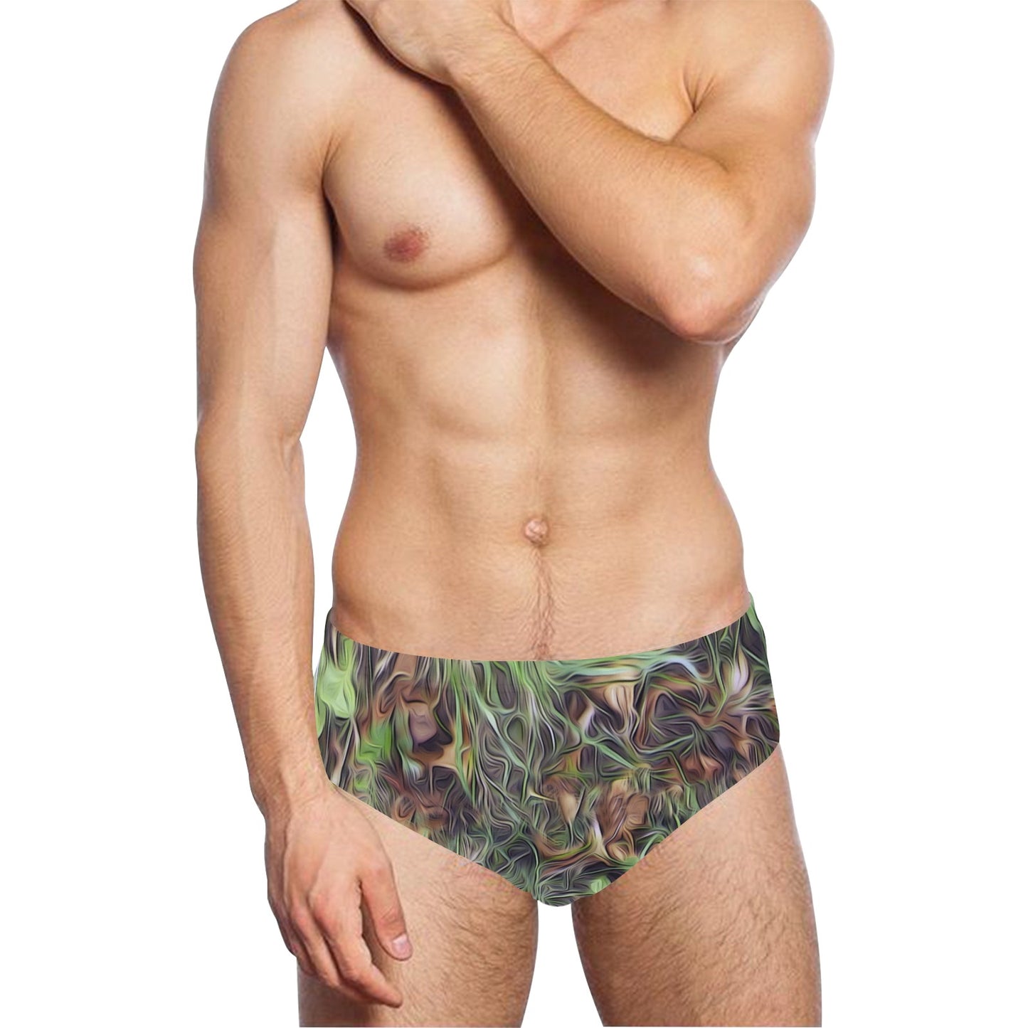 Camouflage Realistic Tree Print Men's Swimming Briefs