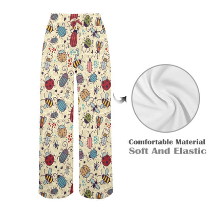 insects Design Print Pattern JJ0351 Women's Wide Leg Lounge Pants