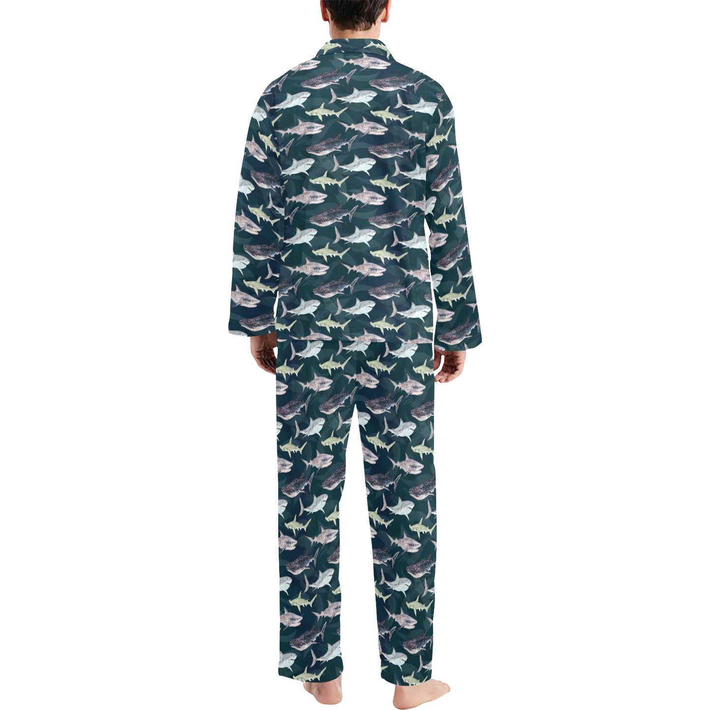 Shark Pattern Print Men's Long Pajama Set