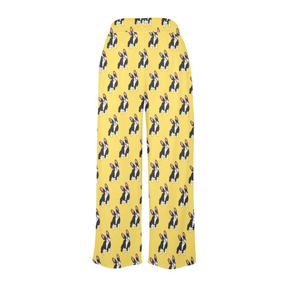 Boston Terrier Pattern Print Design 06 Women's Wide Leg Lounge Pants