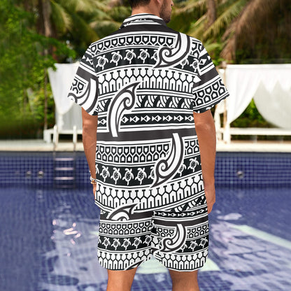 Samoan Style Print Design LKS305 Men's Beach Shirt and Shorts Set