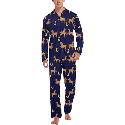 Horse Luxury Themed Pattern Print Men's Long Pajama Set