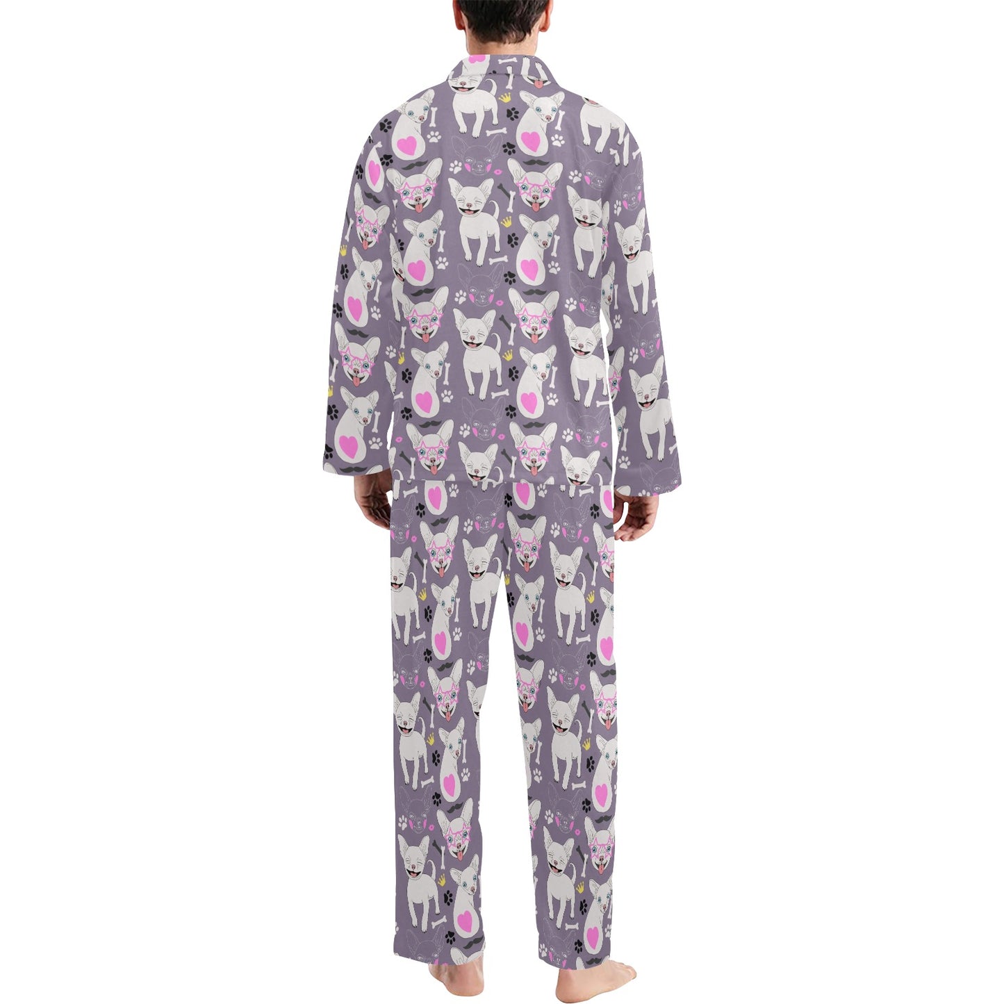 Chihuahua Happy Pattern Men's Long Pajama Set