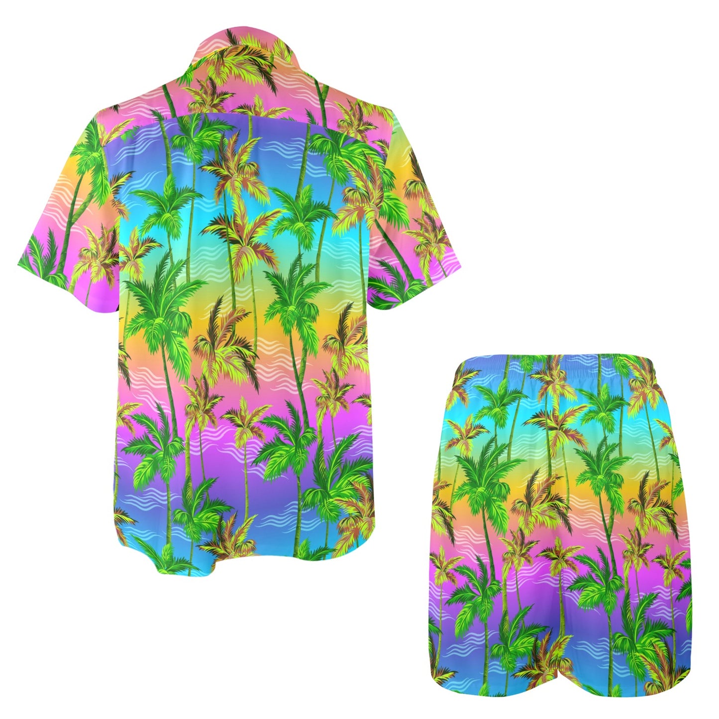 Palm Tree Rainbow Pattern Men's Beach Shirt and Shorts Set