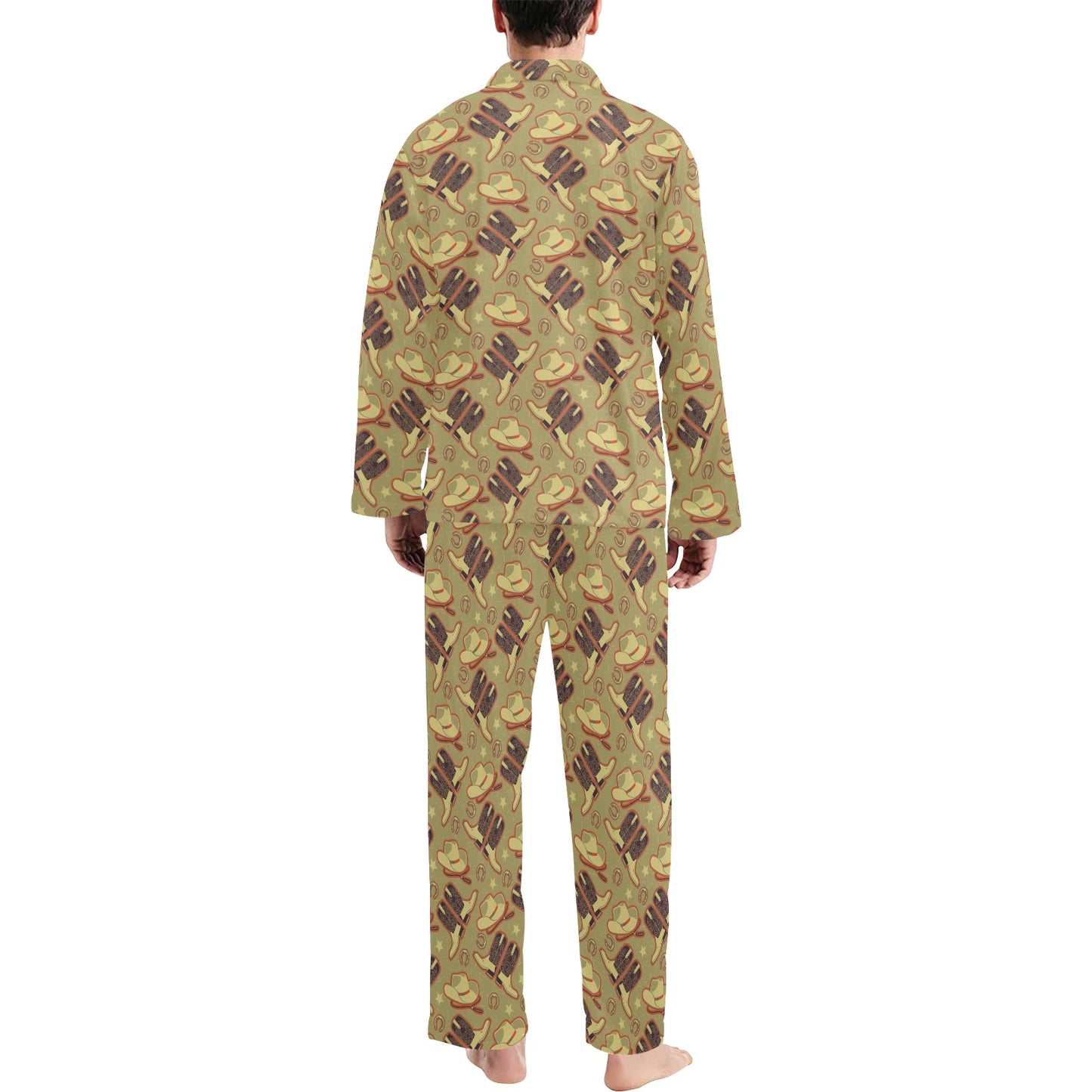 Western Cowboy Themed Men's Long Pajama Set
