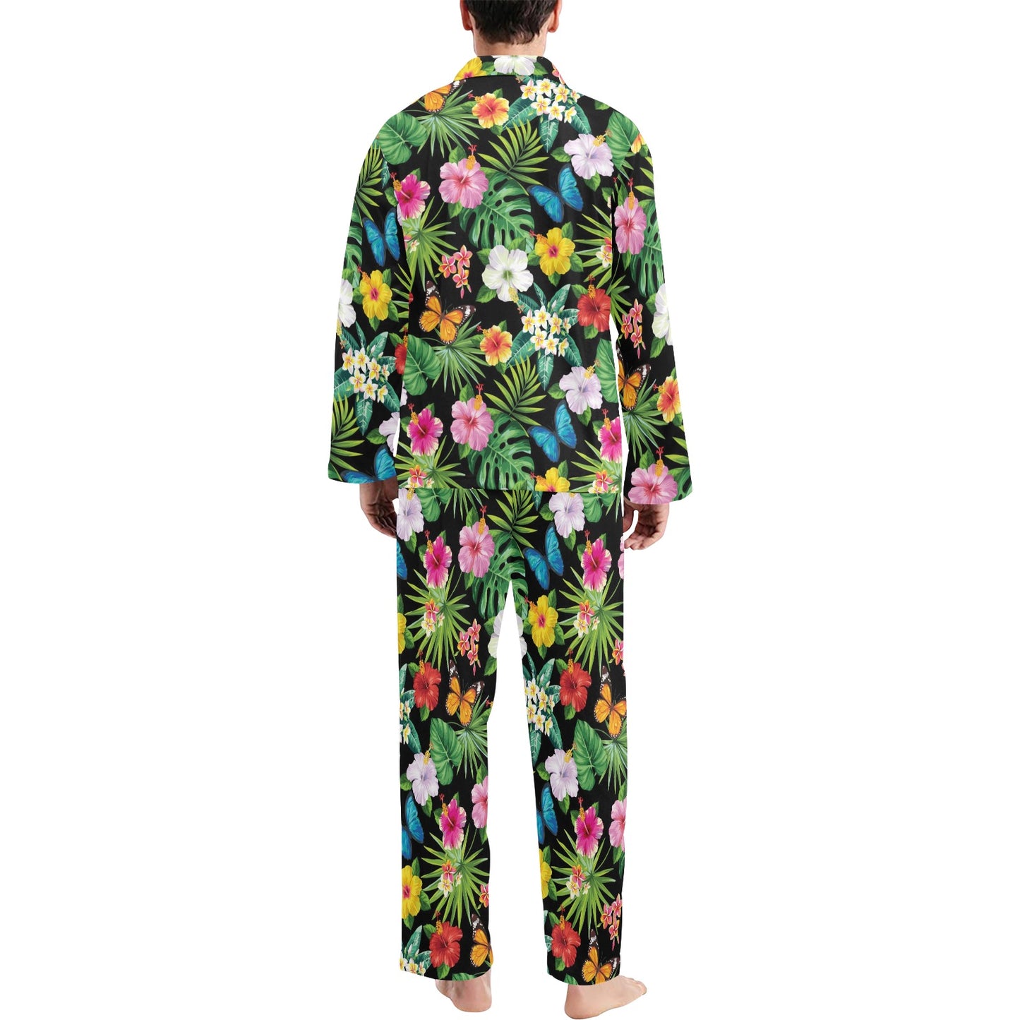 Hibiscus With Butterfly Print Design LKS305 Men's Long Pajama Set