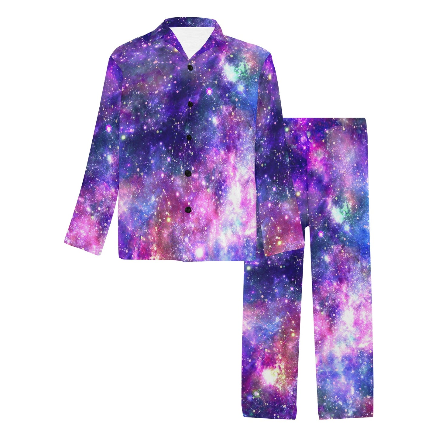 Galaxy Night Stardust Space Print Men's Long Pajama Set