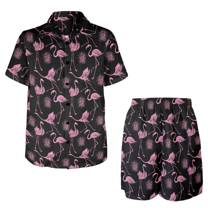 Flamingo Pink Print Pattern Men's Beach Shirt and Shorts Set