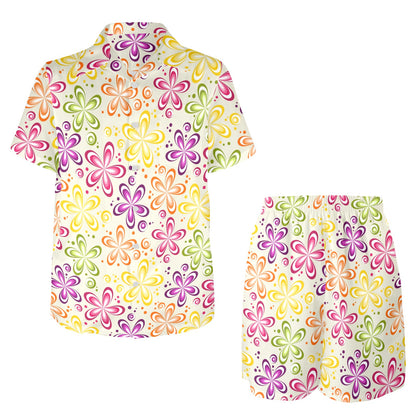 Flower Power Colorful Design Print Men's Beach Shirt and Shorts Set