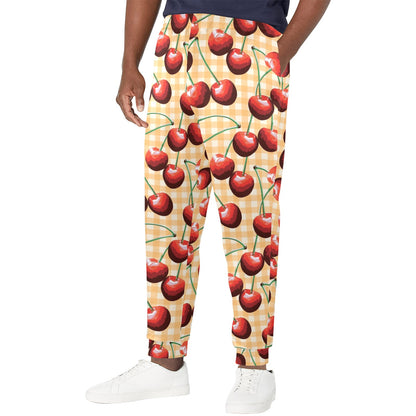 Cherry Orange Plaid Print Men's Casual Track Pants