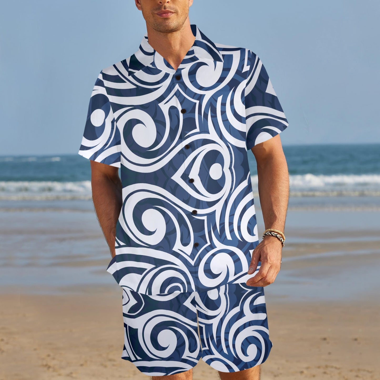 Maori Pattern Print Design 01 Men's Beach Shirt and Shorts Set