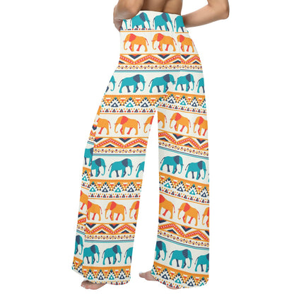 Elephant Aztec Ethnic Print Pattern Women's Wide Leg Lounge Pants