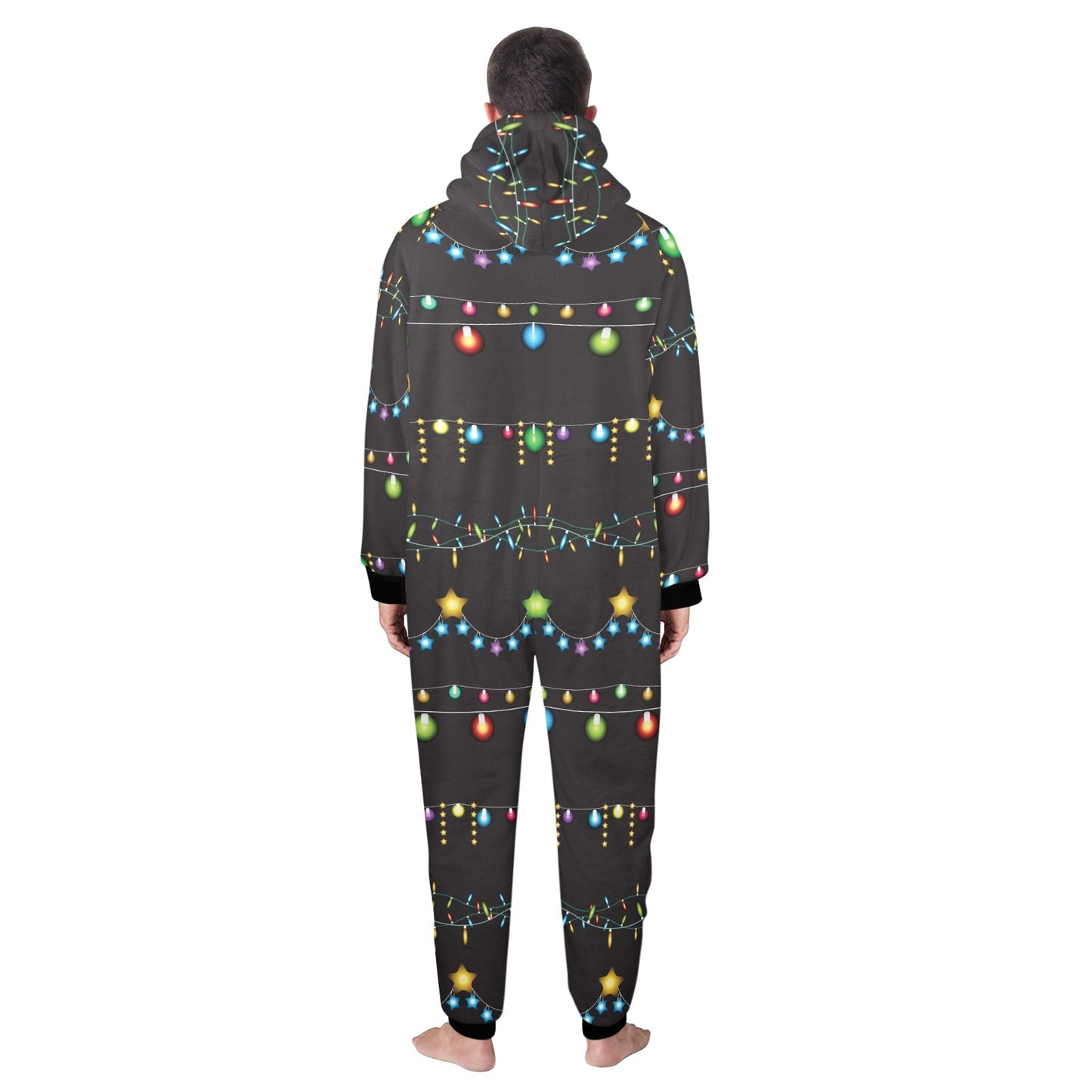Christmas Light Pattern Print Design 01 Hooded Fleece Onesie Pajama Jumpsuit