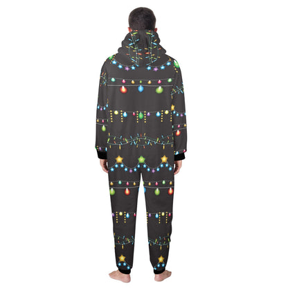 Christmas Light Pattern Print Design 01 Hooded Fleece Onesie Pajama Jumpsuit