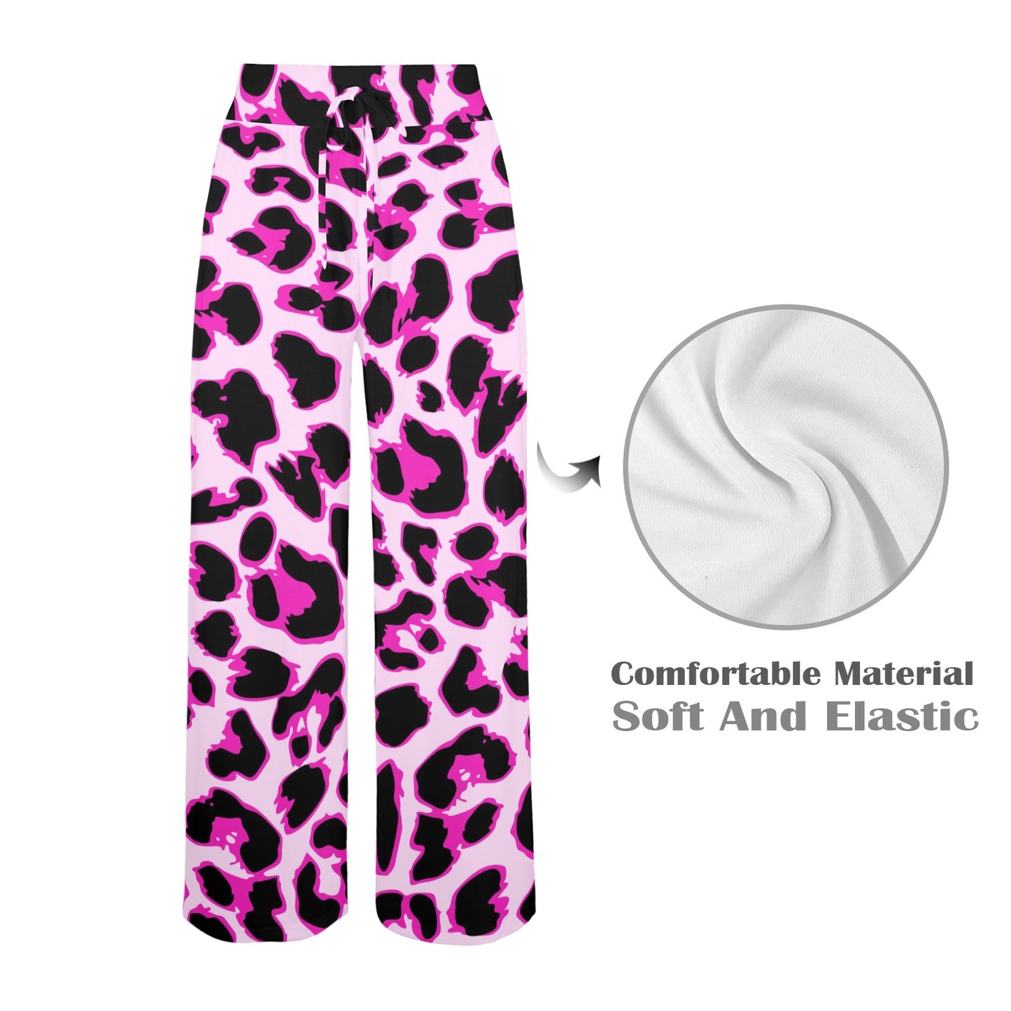 Pink Leopard Print Women's Wide Leg Lounge Pants