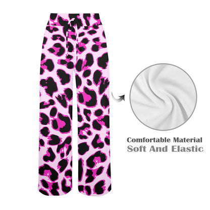 Pink Leopard Print Women's Wide Leg Lounge Pants