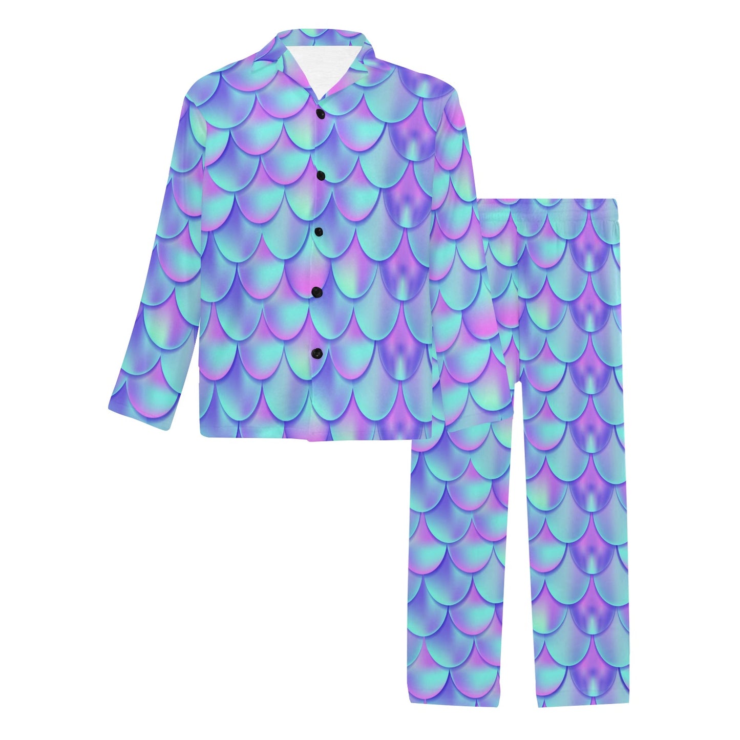 Mermaid Tail Design Print Pattern Men's Long Pajama Set