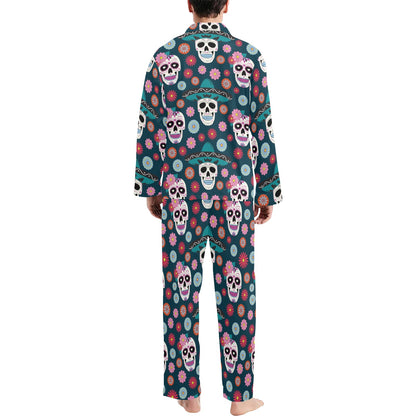 Sugar Skull Print Design LKS308 Men's Long Pajama Set