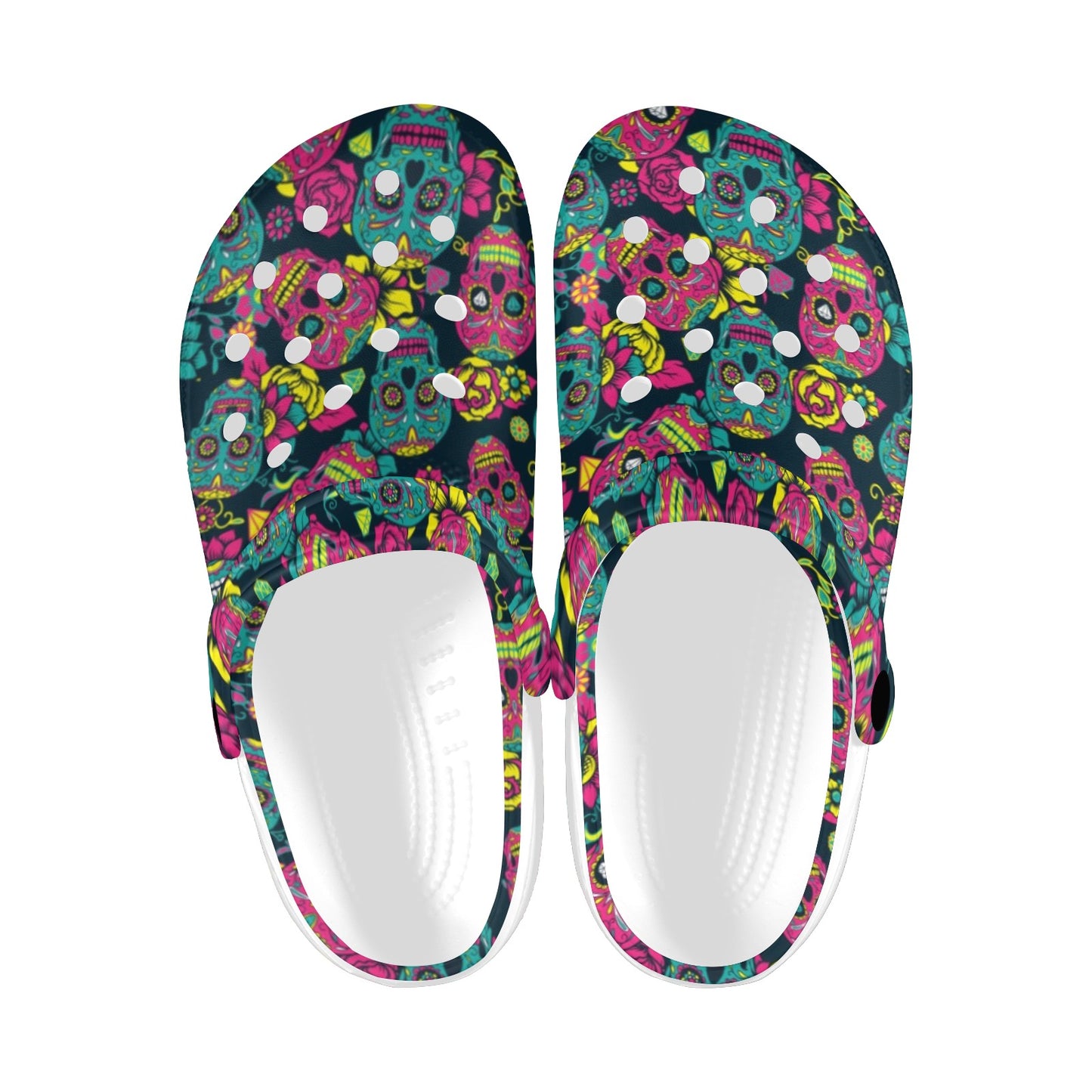 Sugar Skull Floral Design Themed Print Unisex Clogs Shoes