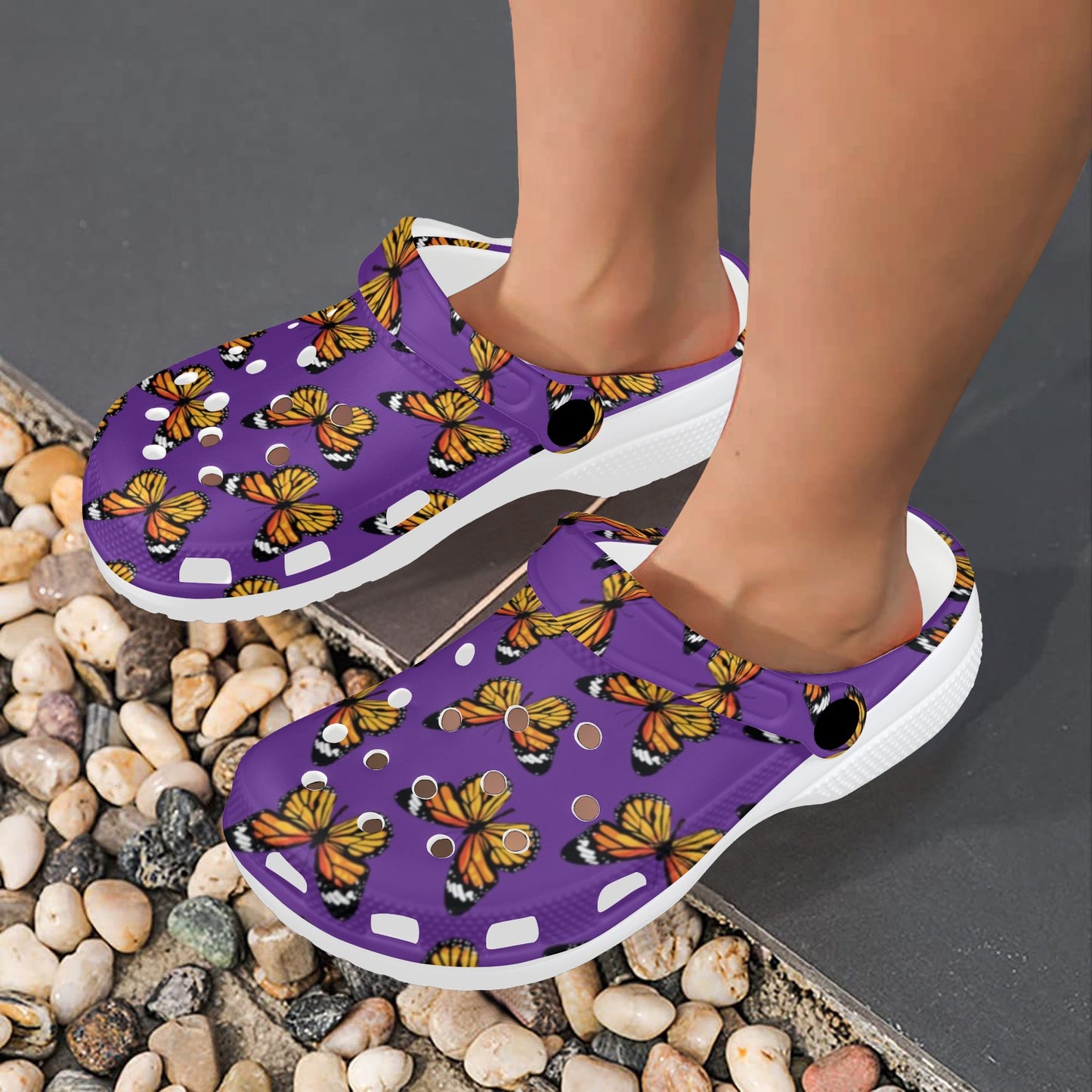 Monarch Butterfly Purple Print Pattern Unisex Clogs Shoes