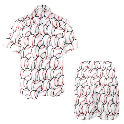 Baseball Pattern Men's Beach Shirt and Shorts Set