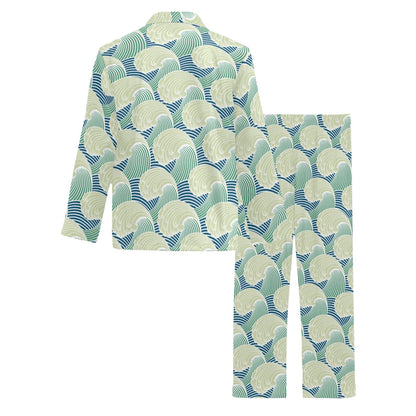 Wave Japan Style Print Design LKS302 Men's Long Pajama Set