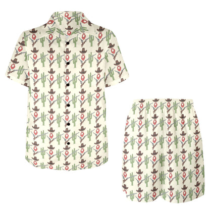 Western Cowboy Print Men's Beach Shirt and Shorts Set