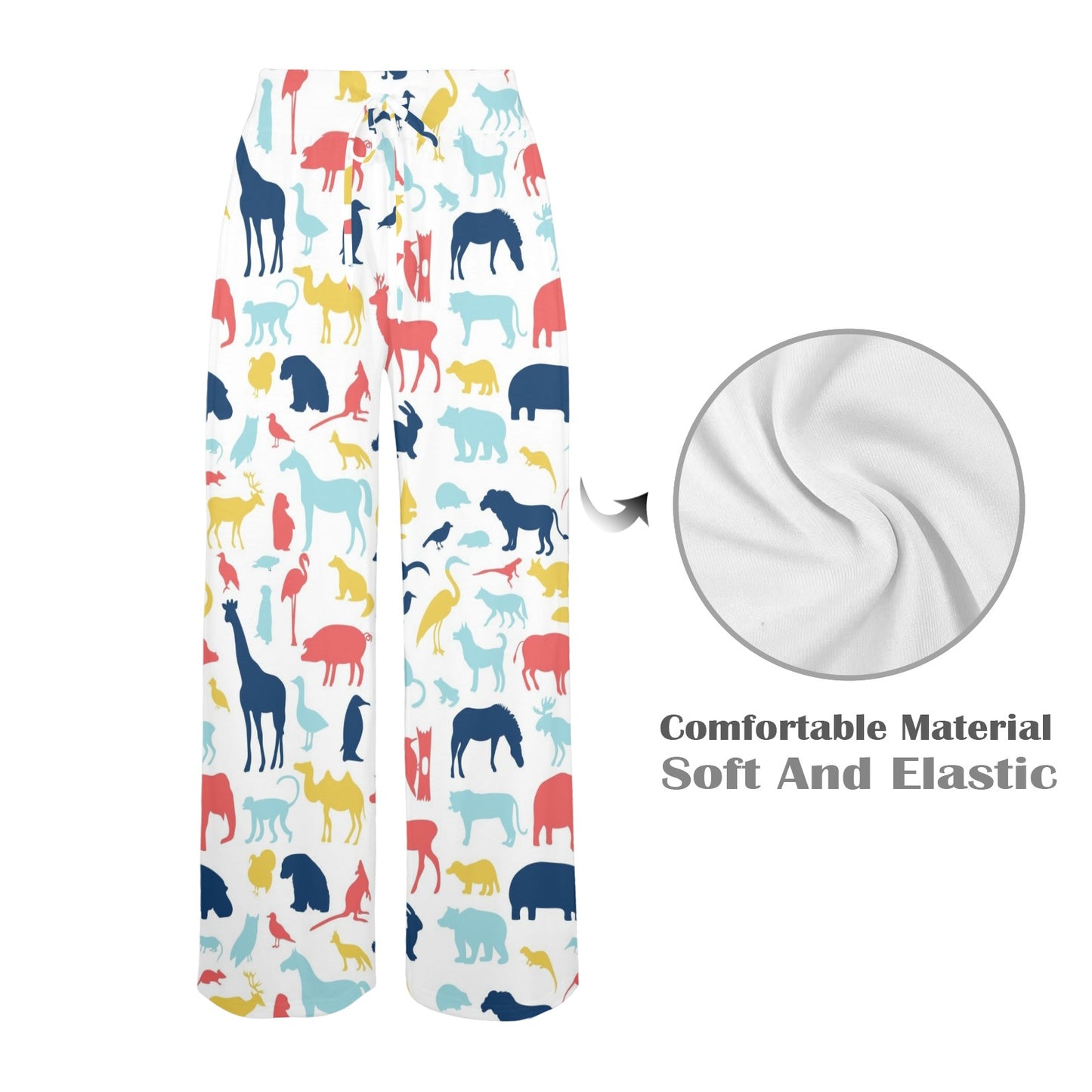 Zoo Animal Design Print Pattern JJ0409 Women's Wide Leg Lounge Pants