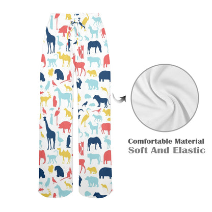 Zoo Animal Design Print Pattern JJ0409 Women's Wide Leg Lounge Pants