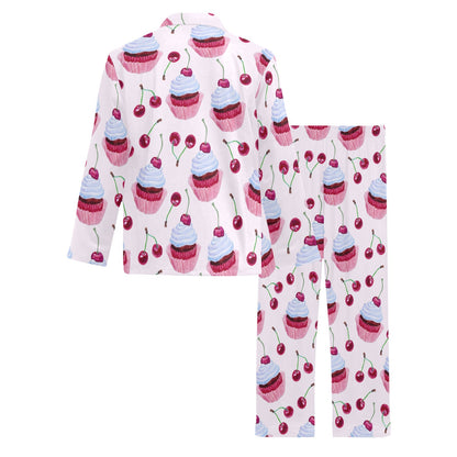 Cherry Cupcake Pink Pattern Men's Long Pajama Set
