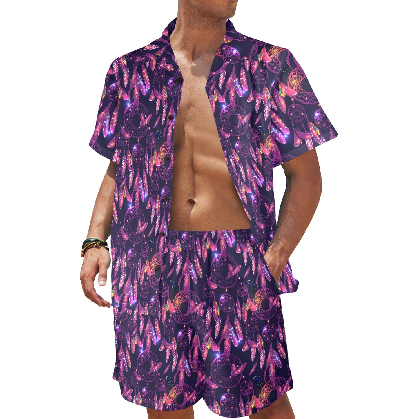 Dream catcher neon Men's Beach Shirt and Shorts Set
