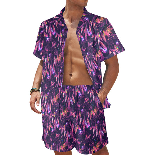 Dream catcher neon Men's Beach Shirt and Shorts Set