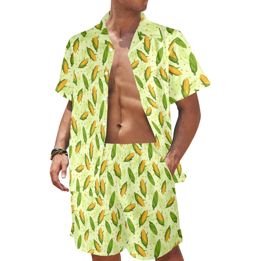 Agricultural Fresh Corn cob Print Pattern Men's Beach Shirt and Shorts Set