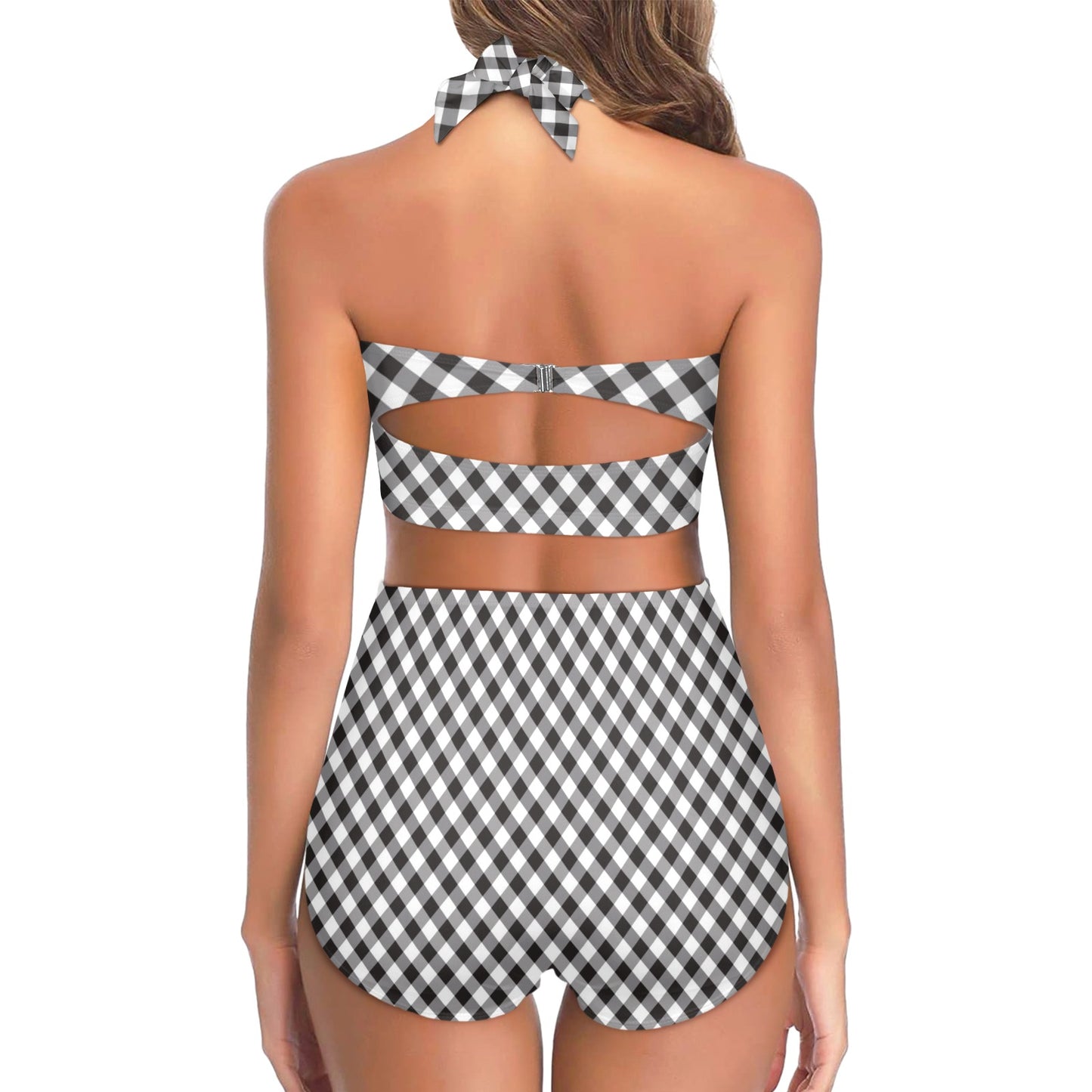 Gingham Print Design LKS402 Halter Neck Bikini Swimsuit