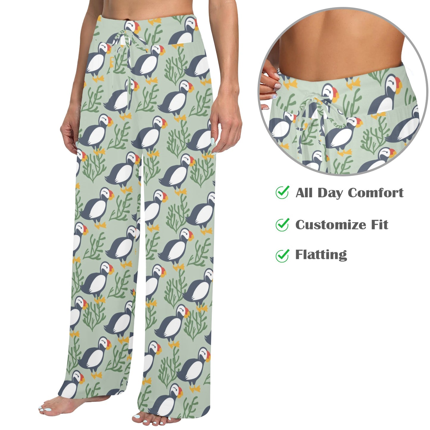 Puffin Pattern Print Design A04 Women's Wide Leg Lounge Pants