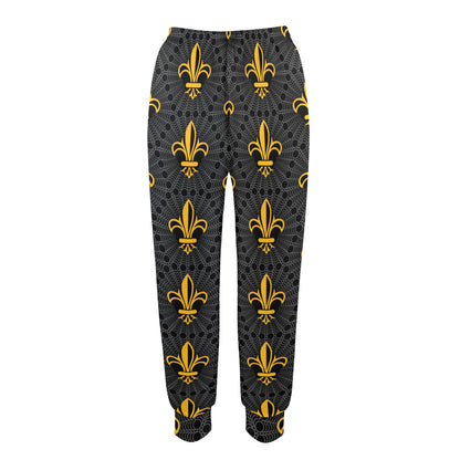 Fleur De Lis Gold Pattern Print Design 01 Women's Casual Track Pants